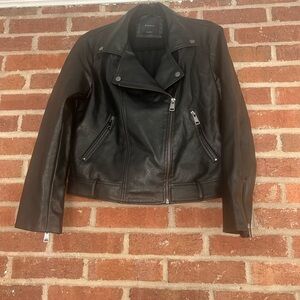 Elodie Black Faux Leather Moto Jacket – Women’s Large – Asymmetrical Zip